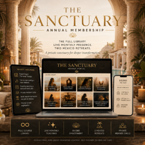The Sanctuary annual membership by Amanda Abella featuring the full Mindful Success Path course catalog, live monthly teaching, guided embodiment, private circle, and two Mexico retreats each year.